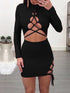 Sexy Cross Bandage Hollow Out Elastic Slim Bodycon Dress for Women Evening Club Party